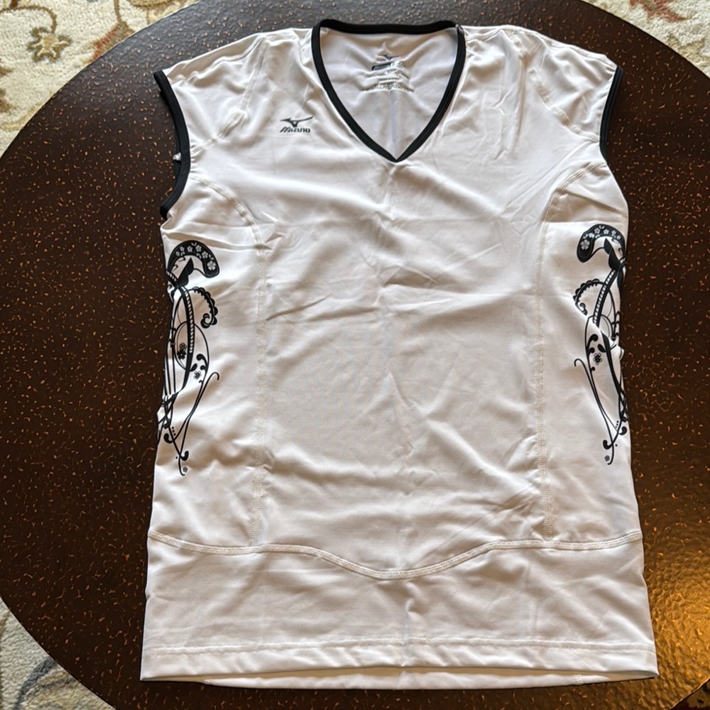 Mizuno White & Black Floral-Accent Tank Top